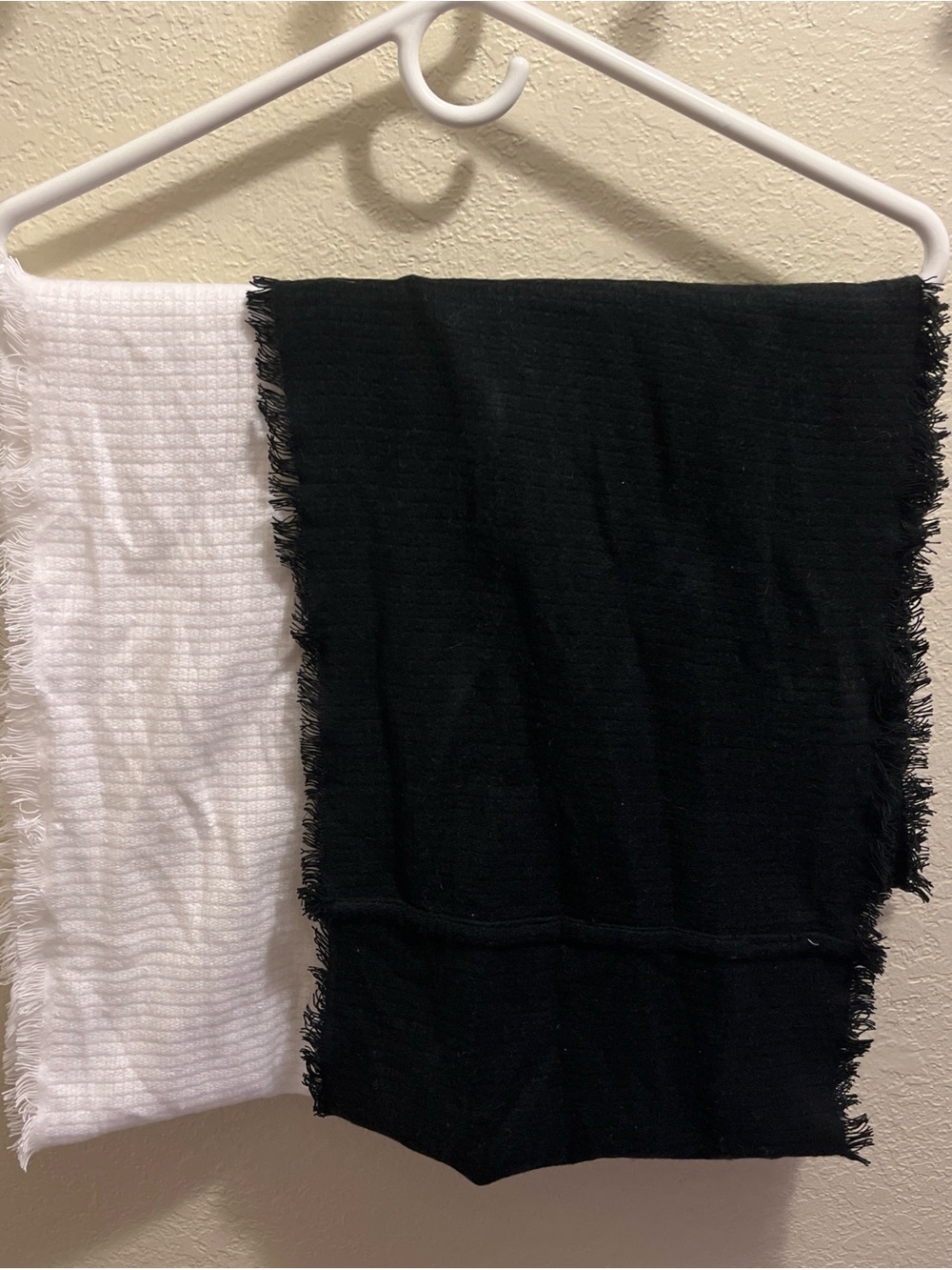 Infinity Black and White Lightweight Fringed Scarf